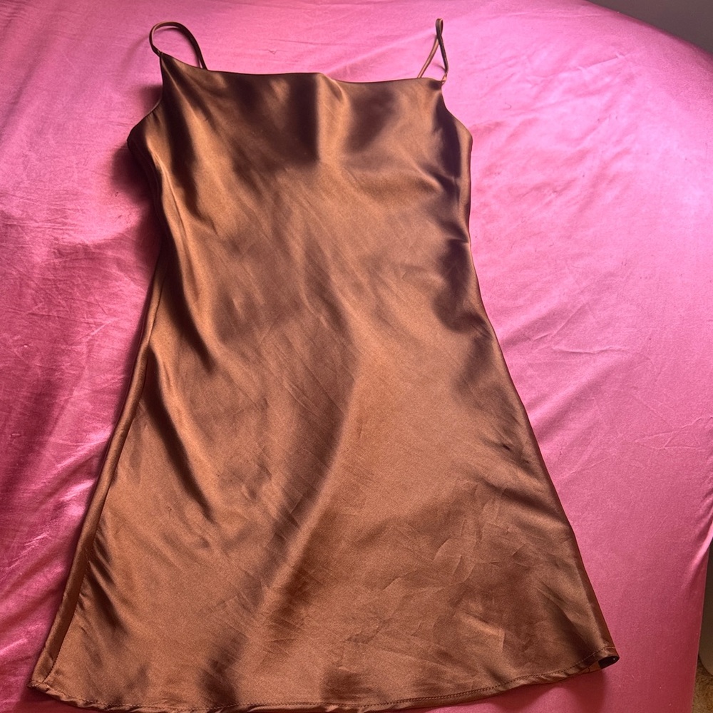 Sleek Brown Satin Dress size small